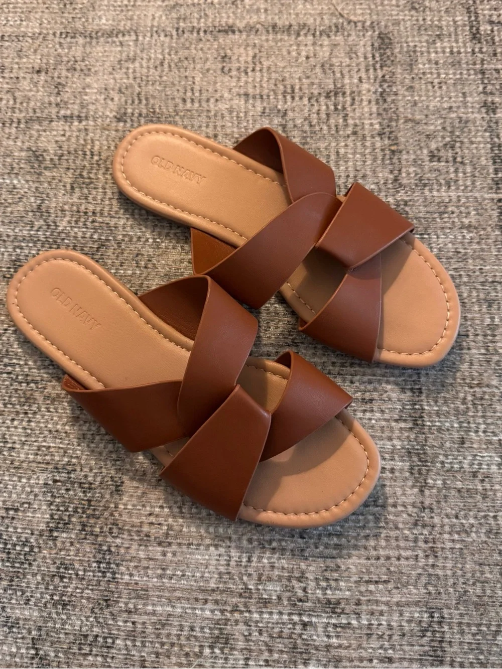Old Navy Cognac Brown Knotted Slide Sandals Size 7 - Picture 1 of 7
